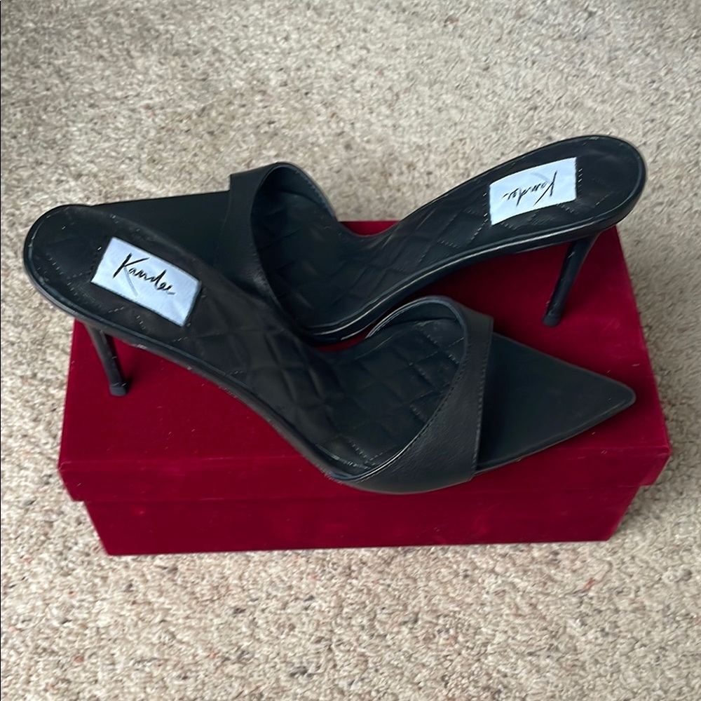 NEW Kandee black caviar leather mules